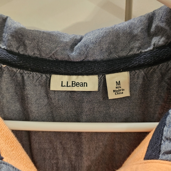 L.L. Bean Womans Medium Orange/Blue Striped 1/4 Button Rugby Top - Picture 2 of 6